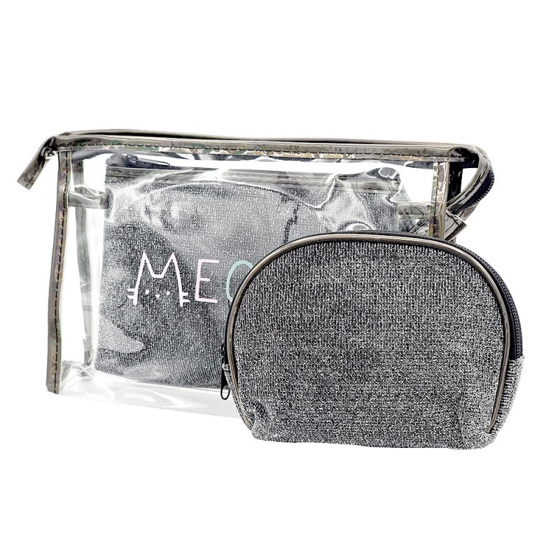 Transparent clutch bag - Beauty case set in pvc with two black lurex bags